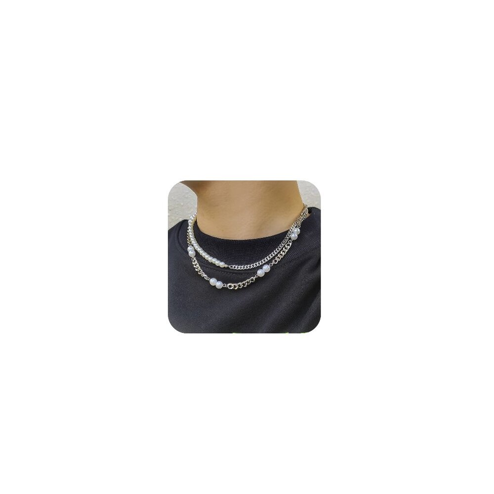 Layered Pearl Cuban Chain Necklace Minimal Chic Trendy Jewelry Gift